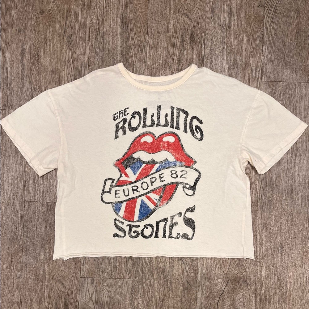 The Rolling Stones Vintage Short Sleeve Crop Top Cream Size Medium